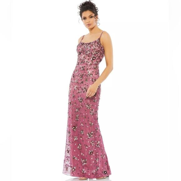 Mac Duggal Floral Beaded Scoop Neck Column Gown NWT 5477 Raspberry - Picture 2 of 9